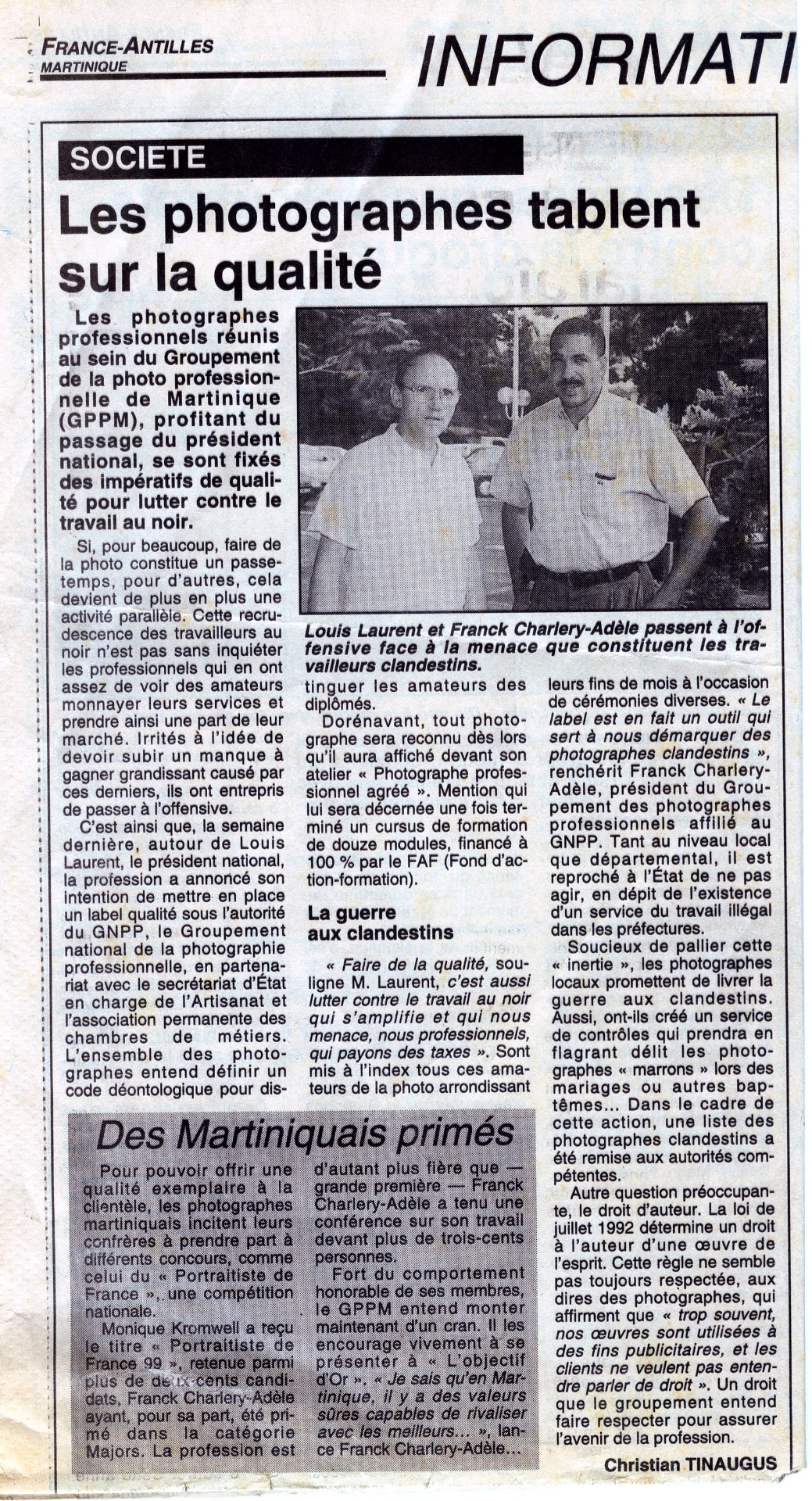 Article France-Antilles — Franck Charlery-Adèle, photographe professionnel